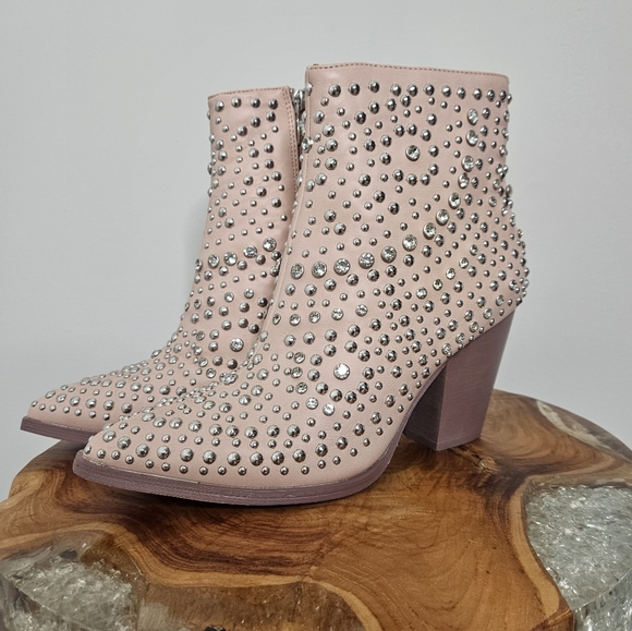 New Corkys Line Dance Blush Pink Studded Crystal Western Ankle Boots - Picture 4 of 8